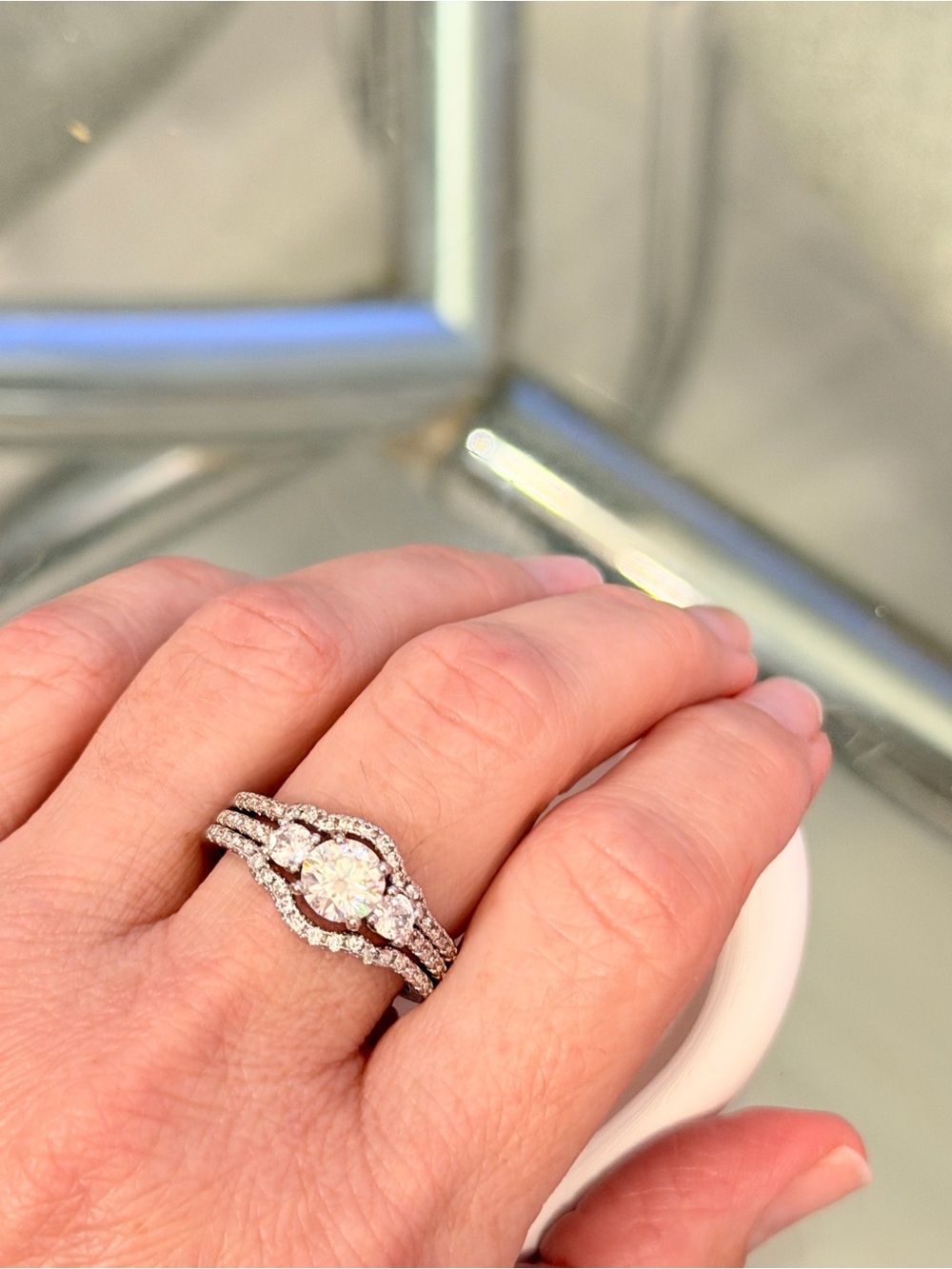 Sterling Silver Diamond Halo Bridal Ring Set in Silver